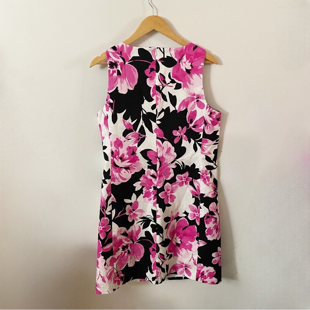 Nine West Black & Pink Floral Sleeveless Summer Shift Cocktail Dress w Pockets - Picture 8 of 12